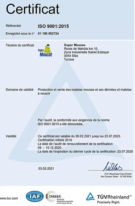 Certificat ISO 9001 : 2015